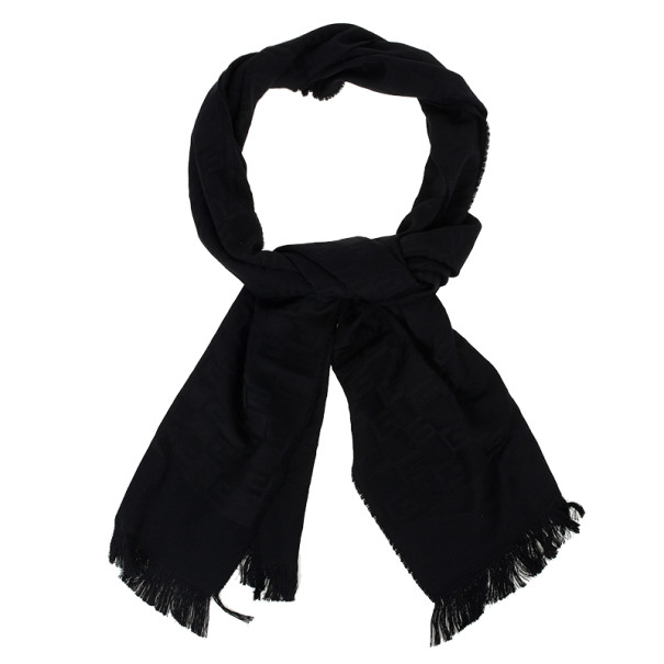 Pre Owned Gucci Black GG Pattern Wool &amp; Silk Scarf