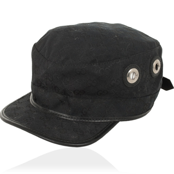 Gucci Black Guccissima Cap With Grommets and Horsebit Buckle