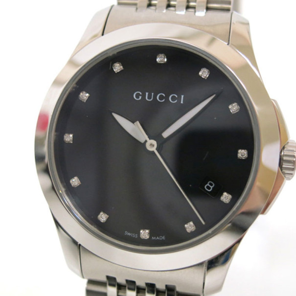 Pre Owned Gucci Wristwatch 12P SS Black Shell Silver Ladies 