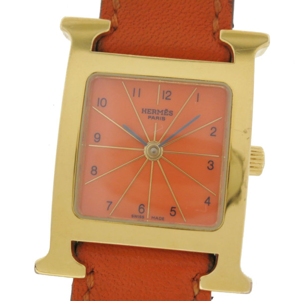 Hermes Orange Gold Plated SS Womens Wristwatch 21 MM