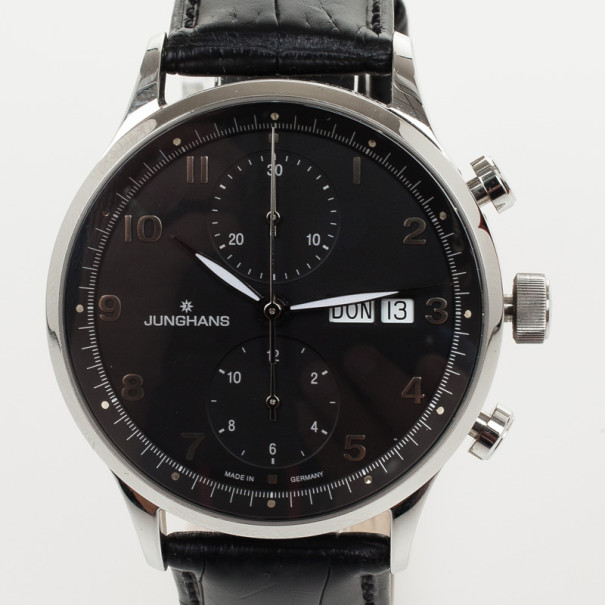 Junghans Arthur Attaché SS Leather Chronograph Mens Wristwatch 40 MM
