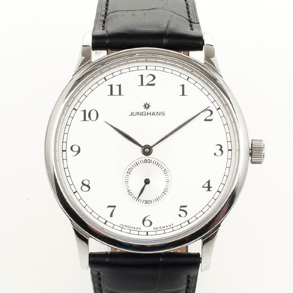 Junghans White SS Leather Mens Wristwatch 40 MM