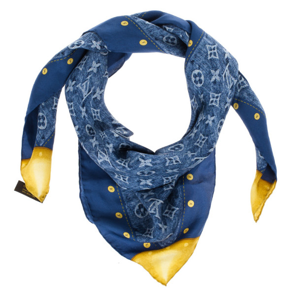 Pre Owned Louis Vuitton Blue Monogram Denim Square Scarf