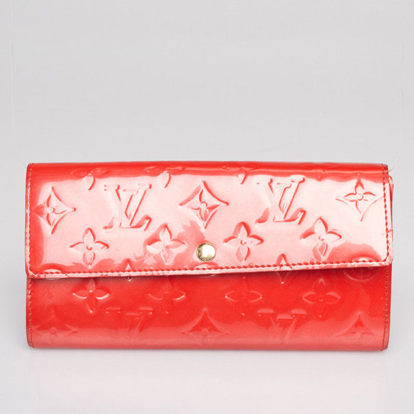 Pre Owned Louis Vuitton Sarah Sunset Orange Vernis Wallet