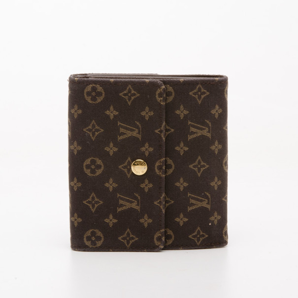 Pre Owned Louis Vuitton Ebene Monogram Mini Lin Wallet