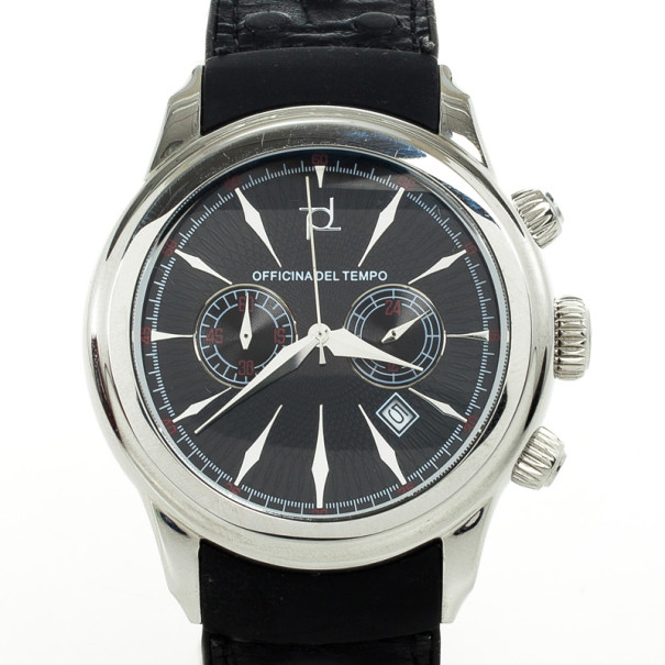 Officina Del Tempo SS Leather Chronograph Mens Wristwatch 44MM