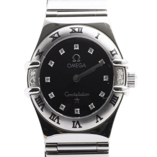 Omega Black Stainless Steel Constellation Women's Wristwatch 22MM