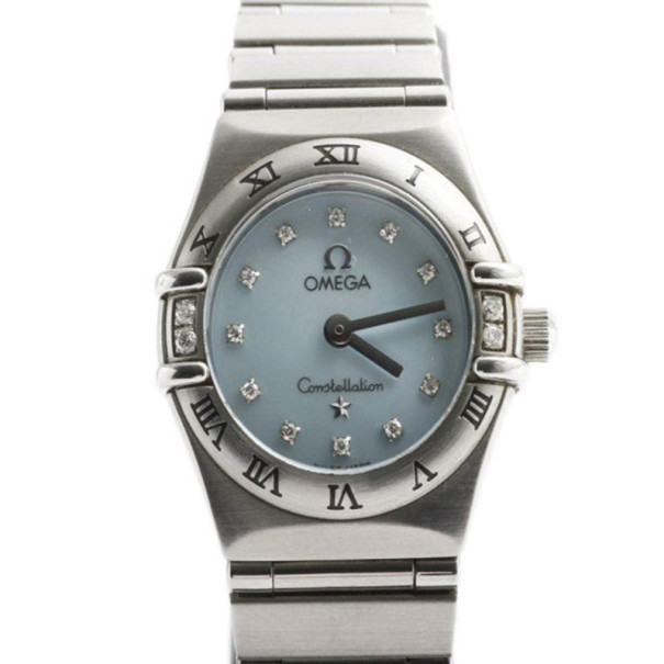 Omega Blue Stainless Steel Constellation Women's Wristwatch 22MM
