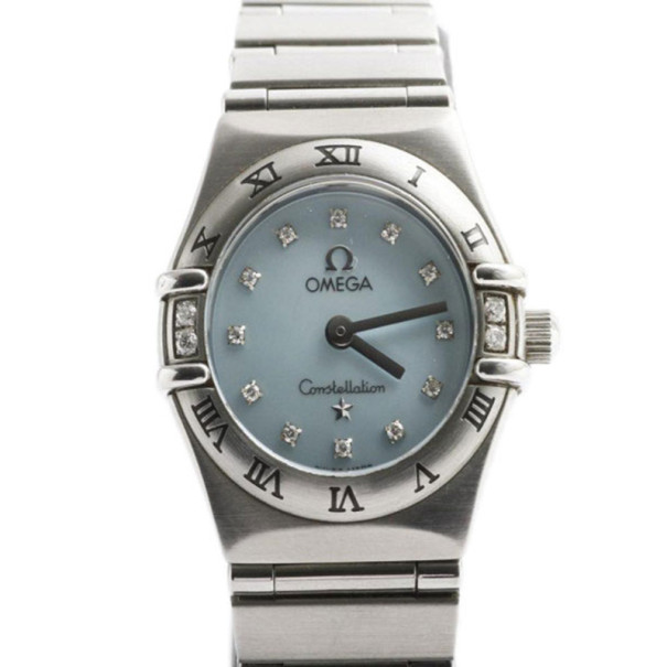 Pre Owned Omega Blue Stainless Steel Constellation Women's Wristwatch 22MM