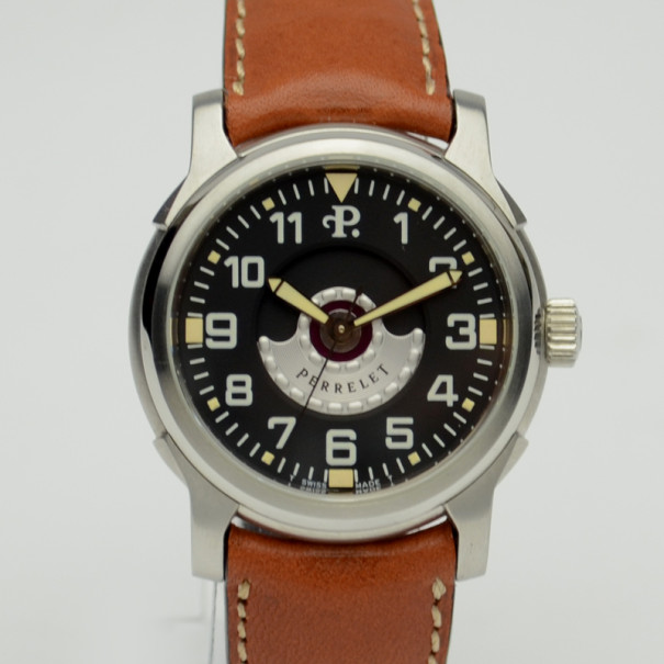 Perrelet Brown Leather Air Zermatt Black & Silver Mens Wristwatch