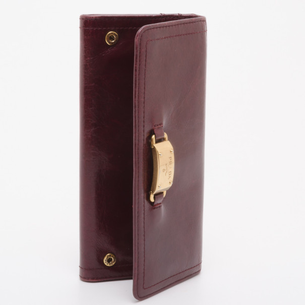 Prada Burgundy Glazed Leather Wallet