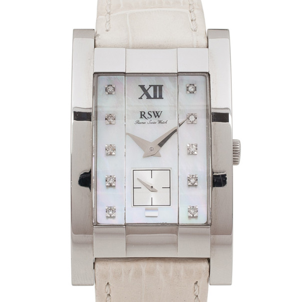 Rama Swiss Watch 9920 Mother of Pearl SS eather Womens Wristwatch 30 MM