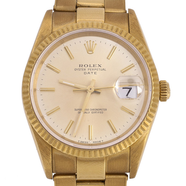 Rolex Oyster Perpetual Date 18 K Yellow Gold Womens Wristwatch 34 MM