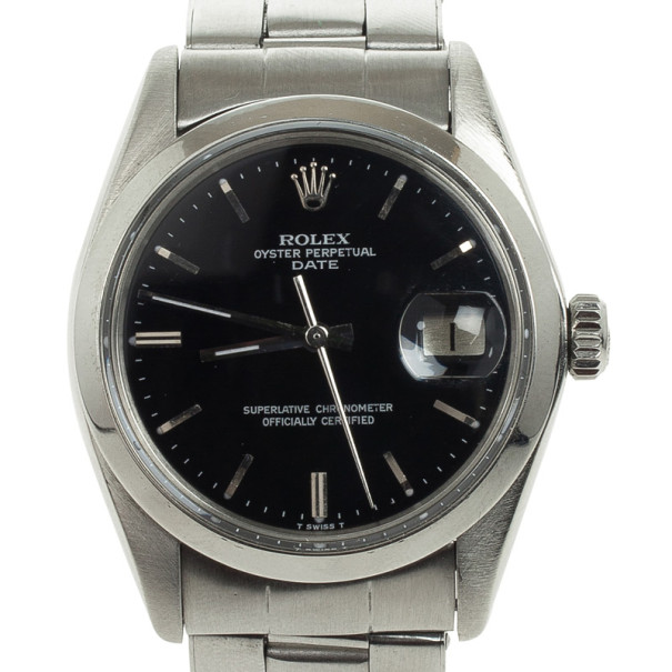 Pre Owned Rolex Datejust Stainless Steel Black Mens Wristwatch 36 MM