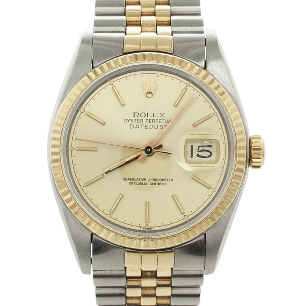 Pre Owned Rolex DateJust 18 K Yellow Gold Oyster SS Mens Wristwatch 36 MM
