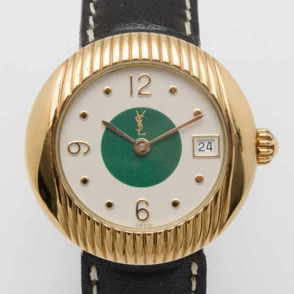 Pre Owned Yves Saint Laurent Gold Plated Two Toned Dial Ladies Wristwatch