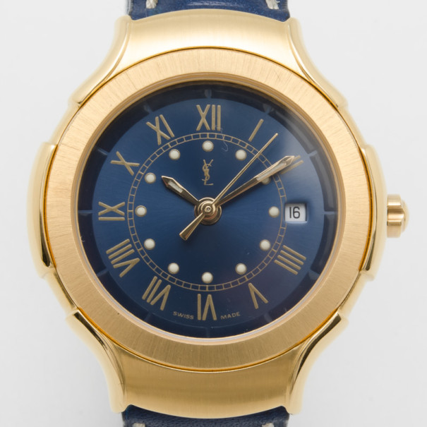 مملوكة مسبقًا Yves Saint Laurent Date Gold Plated Classic Collection Unisex Wristwatch