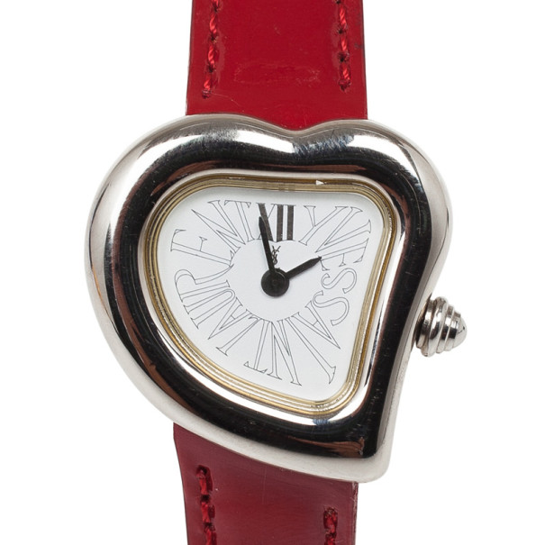 Pre Owned Saint Laurent Paris Heart SS Leather Womens Watch 26 MM