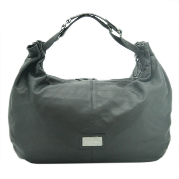 Pre Owned Valentino Black Petal Leather Hobo Bag 