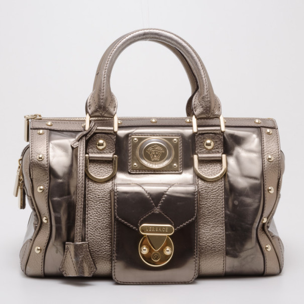 Pre Owned Versace Metallic New Madonna Boston Bag 