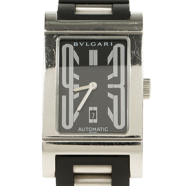 Pre Owned Bvlgari Black Stainless Steel Rettangolo Unisex Wristwatch 27MM