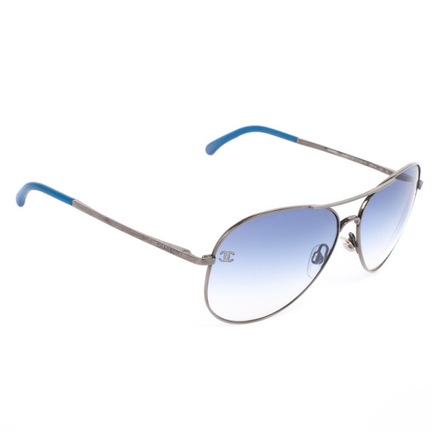 Pre Owned Chanel Silver and Blue Unisex Aviators