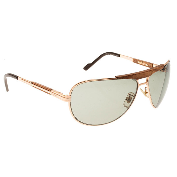 Pre Owned Chopard Brown SCH 652 Wooden Unisex Aviators