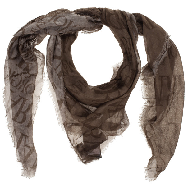 Pre Owned Giorgio Armani Beige Unisex Modal Blend Logo Square Scarf