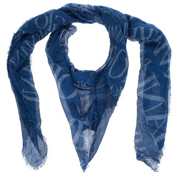 Pre Owned Giorgio Armani Blue Unisex Modal Blend Logo Square Scarf
