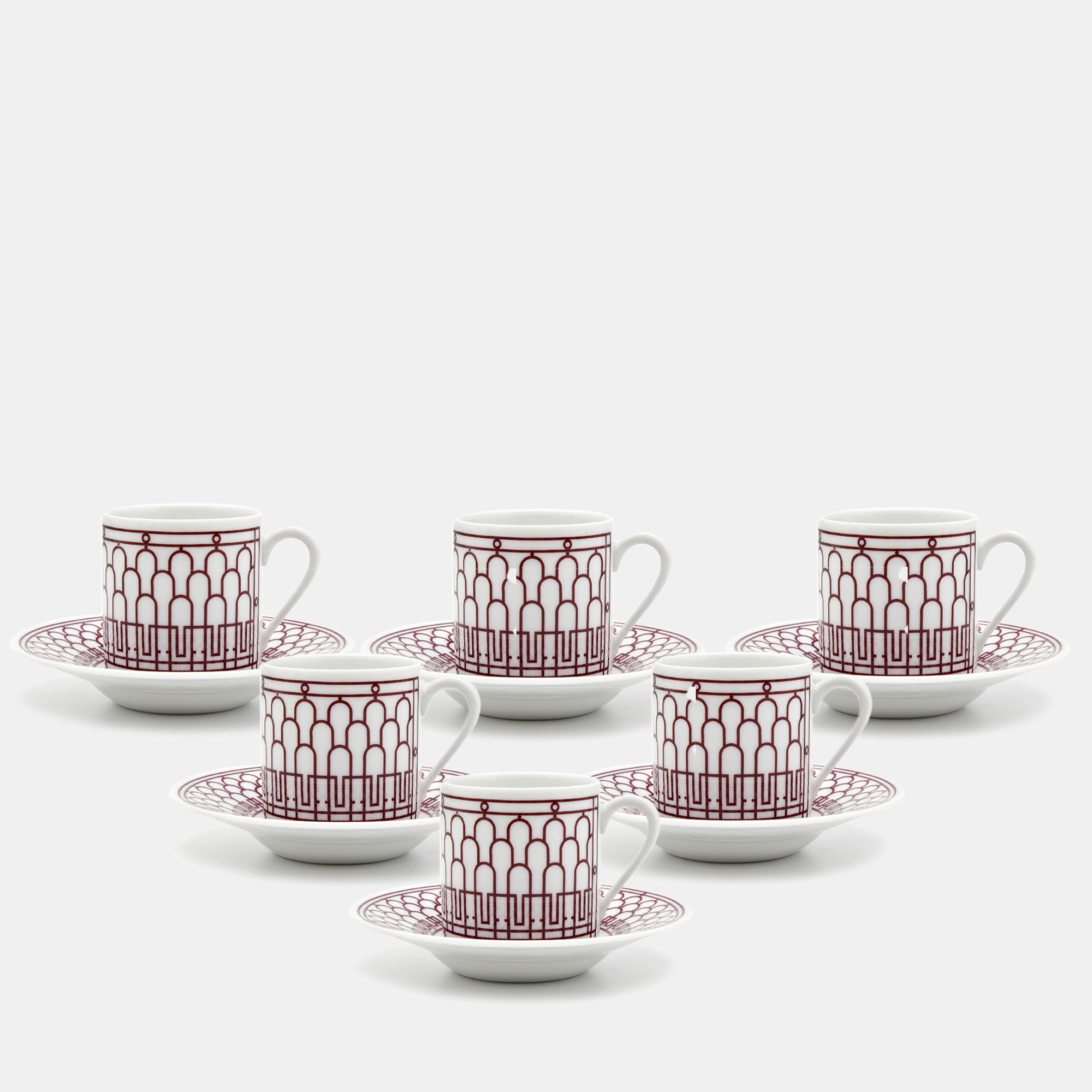 Hermes Rouge H Deco 6 Sets of  Coffee Cup And Saucer