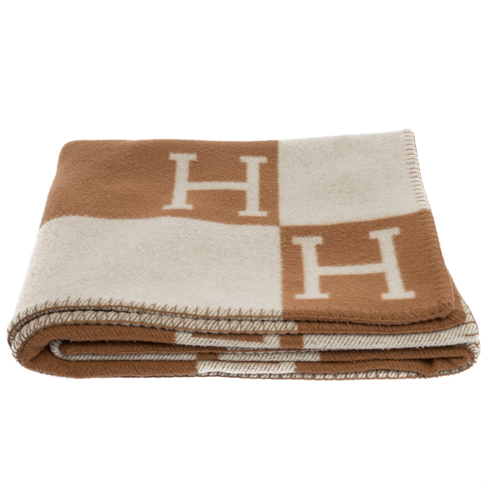 

Hermes Ecru & Camel Merino Wool Avalon Throw Blanket, Beige