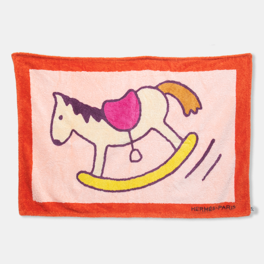 Hermes Orange Multicolor Terry Baby Horse Beach Towel 