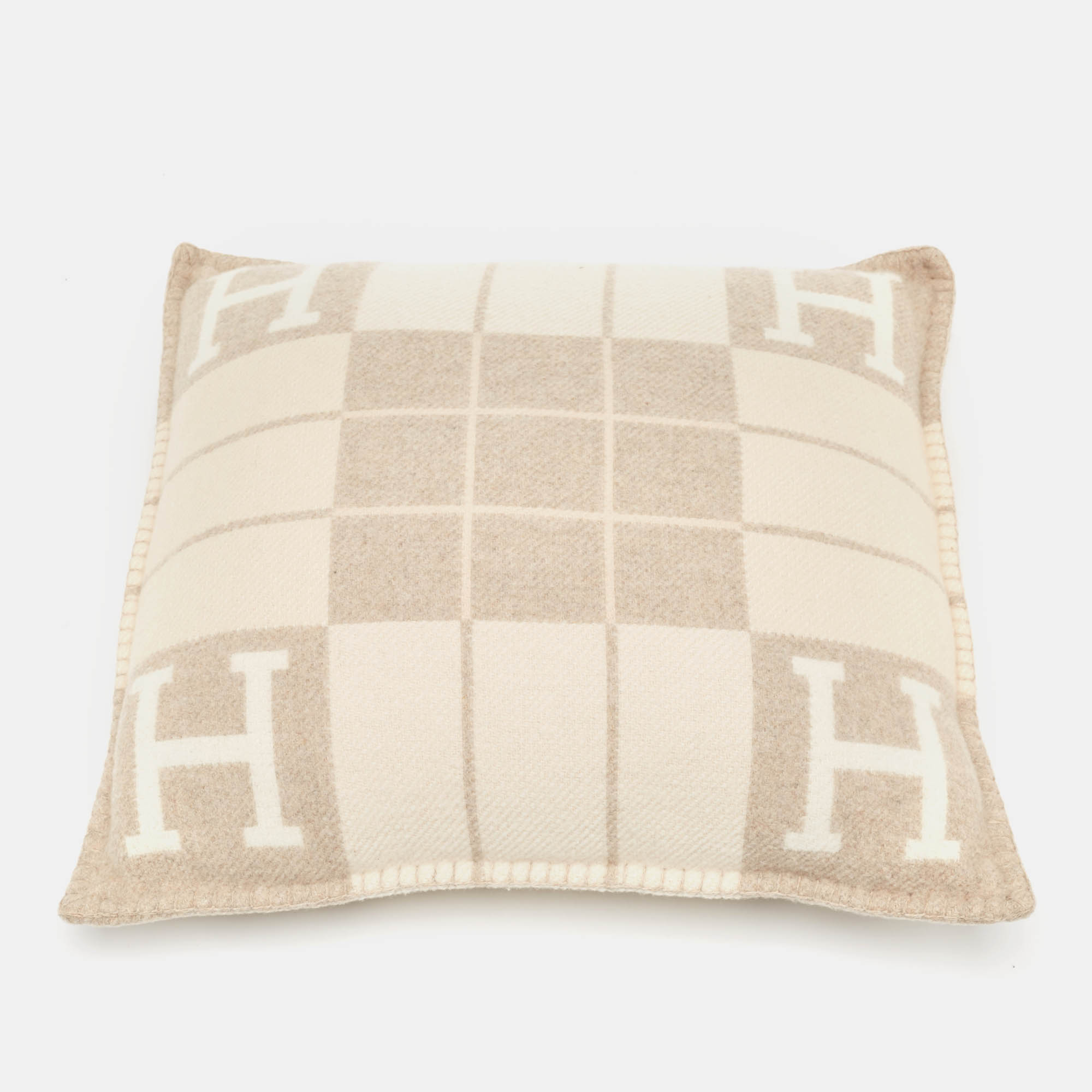 Hermes Beige Patterned Wool and Cashmere Avalon Pillow S