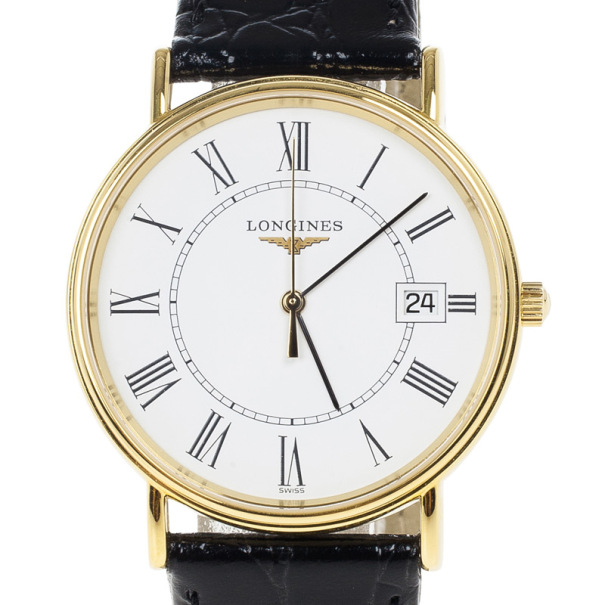 Pre Owned Longines White Gold-Plated Steel Grand La Classique Presence Unisex Wristwatch 34MM
