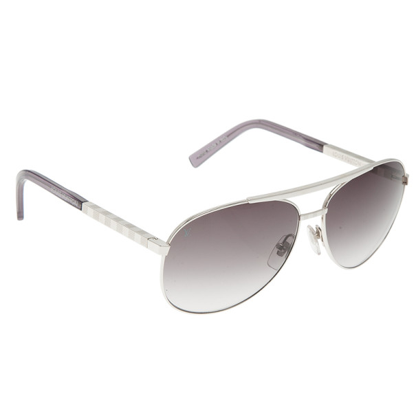 Pre Owned نظارات شمسية لوي فيتون آتيتيود بيلوت أفياتورز للجنسين فضية