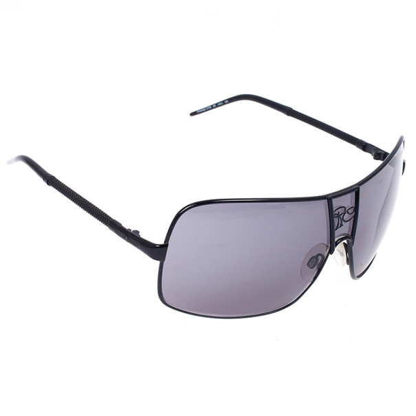 Pre Owned Roberto Cavalli Black Oversized Areopago Rectangle Shield Unisex Sunglasses