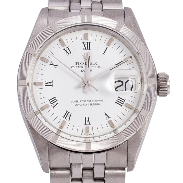 Pre Owned Rolex Stainless Steel Oyster Perpetual Date Unisex Wristwatch 34 MM