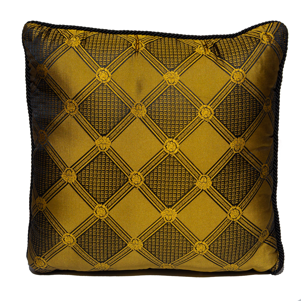 Pre Owned Versace Medusa Yellow / Black Cotton & Velvet Cushion