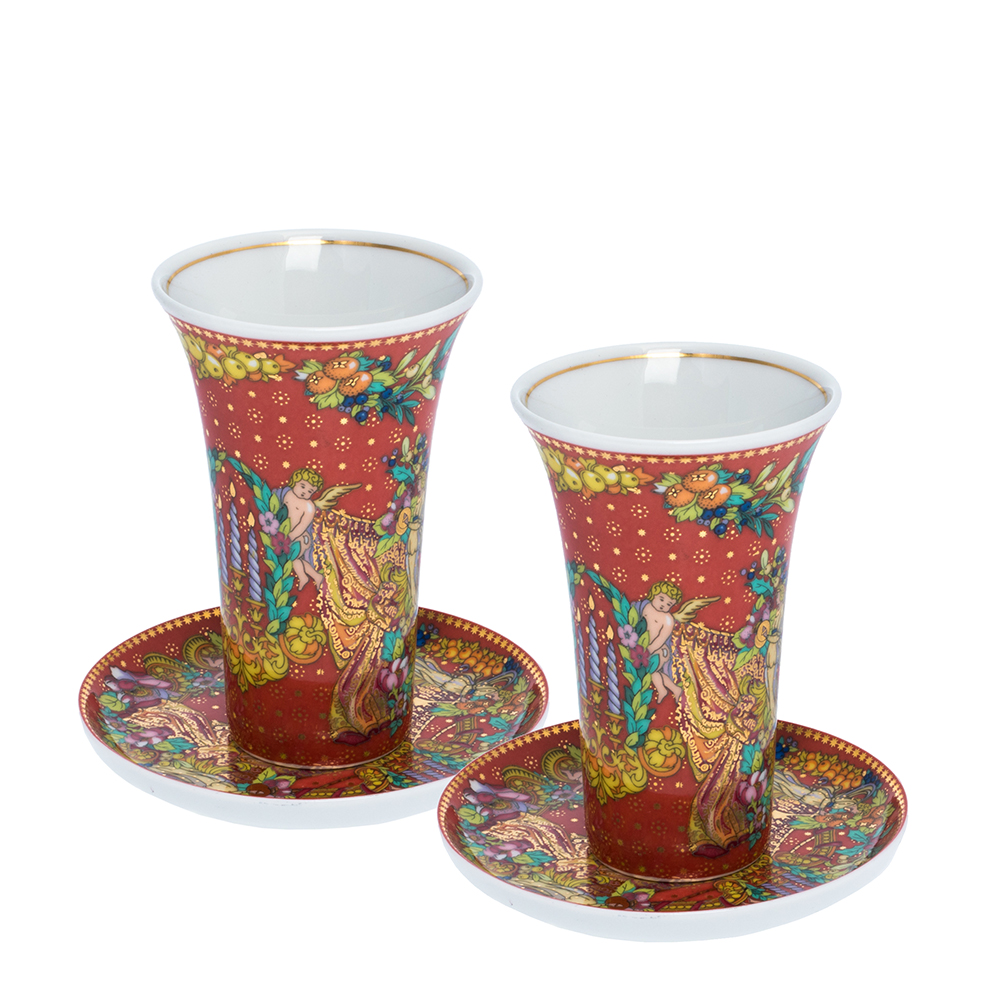 Pre Owned Rosenthal Meets Versace Red Le Reve De Noel Porcelain Mug And Saucer Set