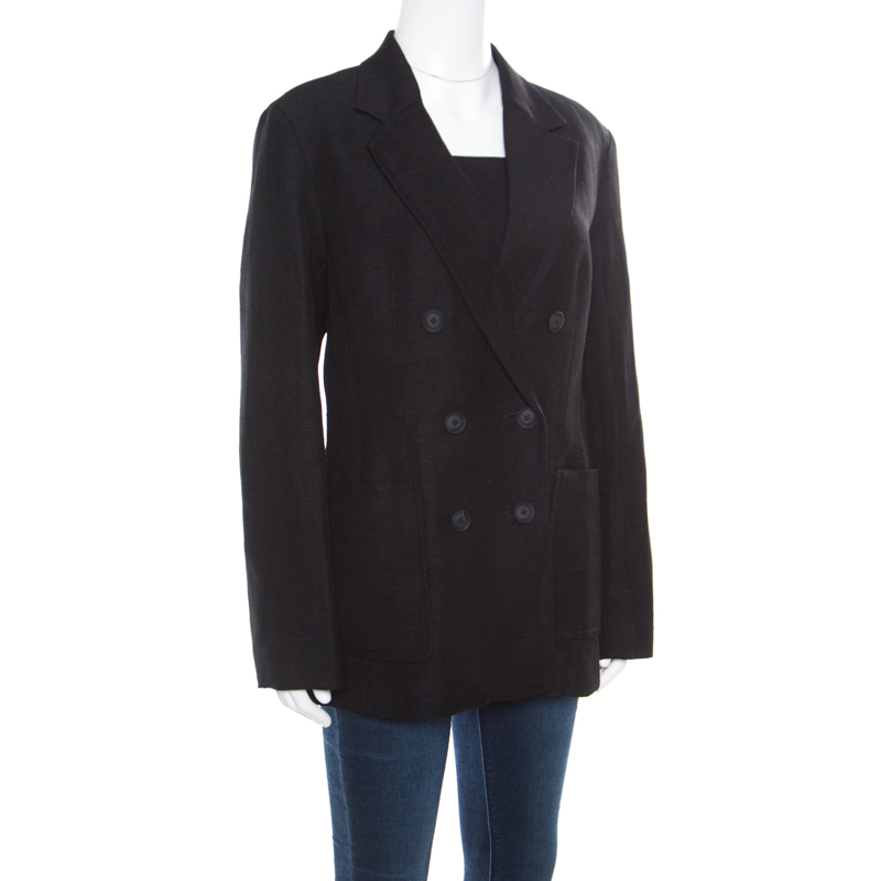 

3.1 Phillip Lim Black Jute and Silk Blend Double Breasted Blazer
