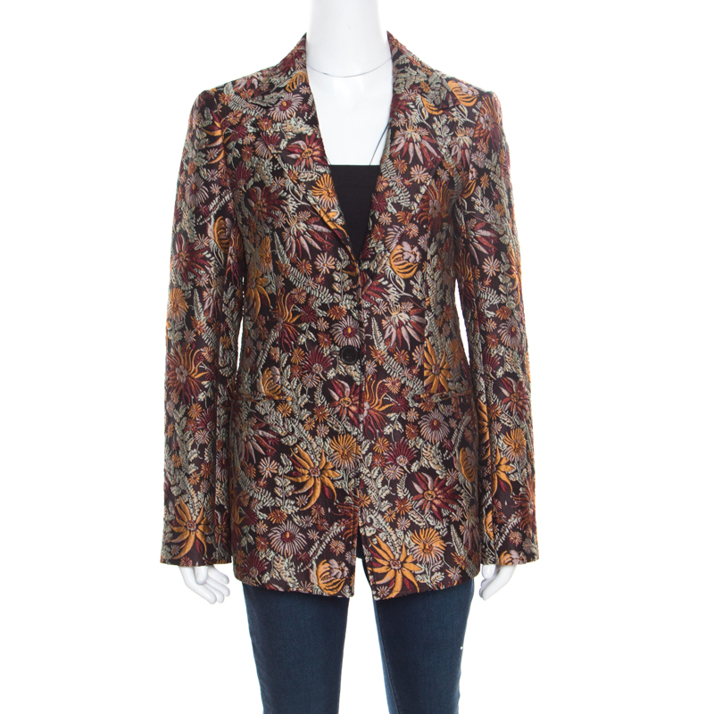 مملوكة مسبقًا 3.1 Phillip Lim Brown Floral Cloque Single Button Blazer M