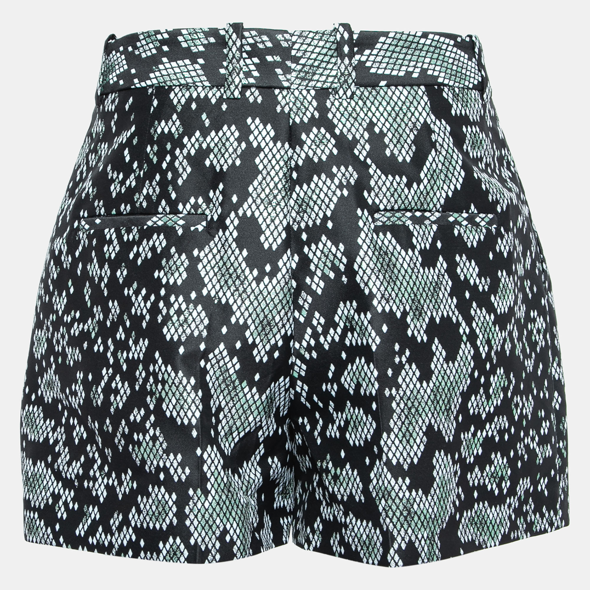 3.1 Phillip Lim Black Digital Anaconda Pattern Jacquard High Waist Shorts S  - buy with discount