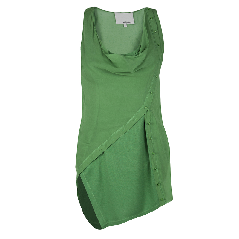 مملوكة مسبقًا توب 3.1 فيليب ليم شيفون أخضر باروت طبقات بلا أكمام S