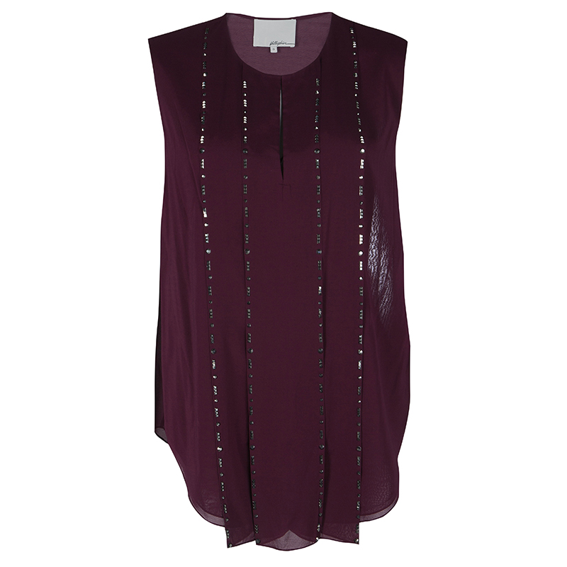 مملوكة مسبقًا 3.1 Phillip Lim Burgundy Silk Embellished Sleeveless Tunic Top XS