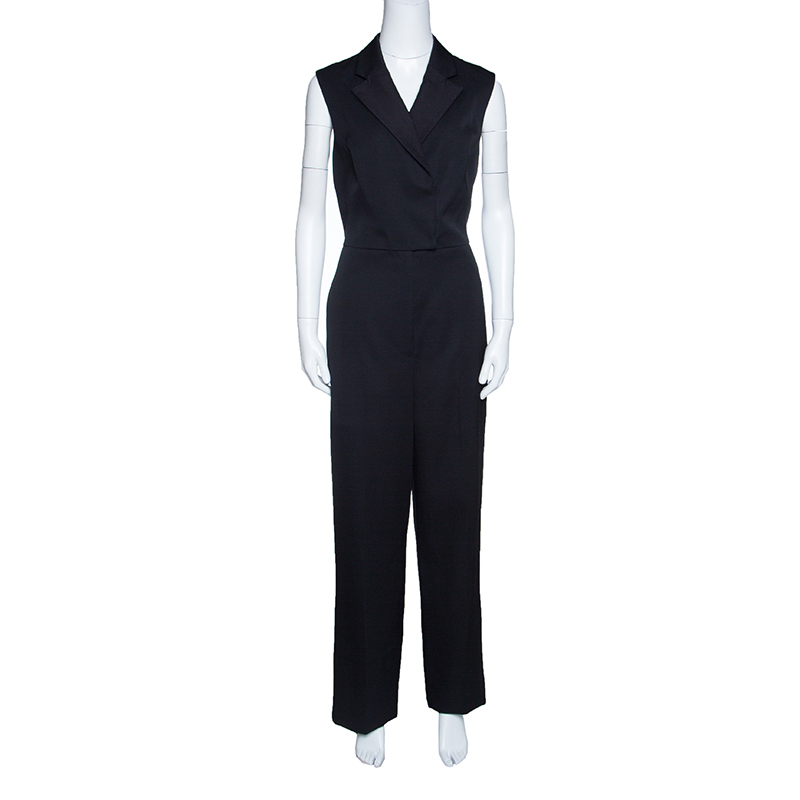 Pre Owned 3.1 Phillip Lim Black Wool Sleeveless Tuxedo Jumpsuit L