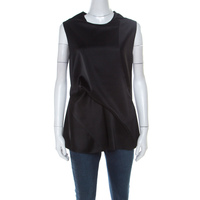 Pre Owned تونيك 3.1 فيليب ليم بديرابيه مطوي ساتين بحواف غير متساوية بلا أكمام M