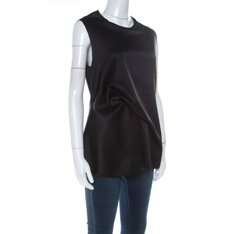 

3.1 Phillip Lim Black Sateen Asymmetrical Fold Draped Sleeveless Tunic