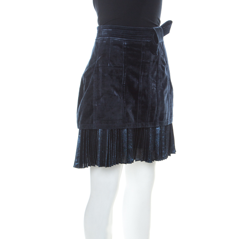 Pre-owned 3.1 Phillip Lim Blue Velvet & Lurex Pleated Hem Short Skirt S
