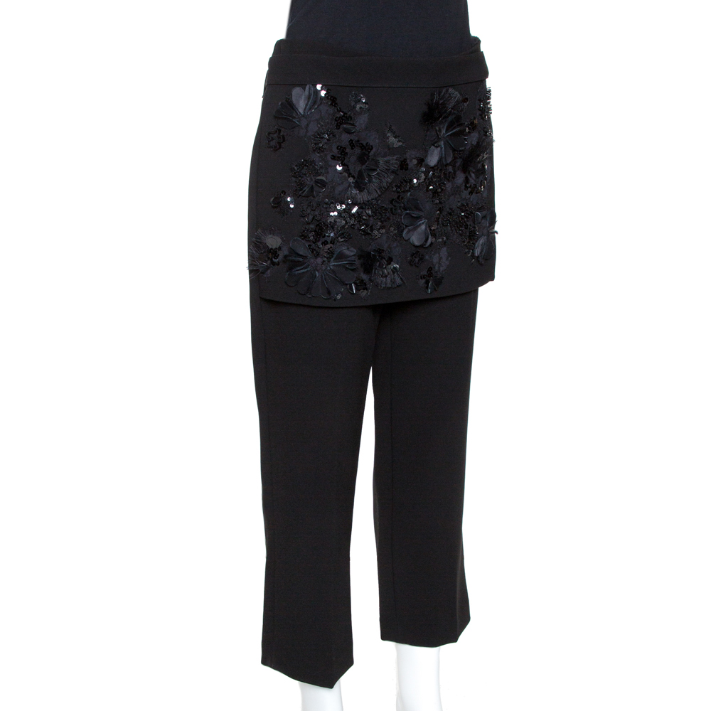 

3.1 Phillip Lim Black Crepe Floral Embellished Apron Detail Trousers