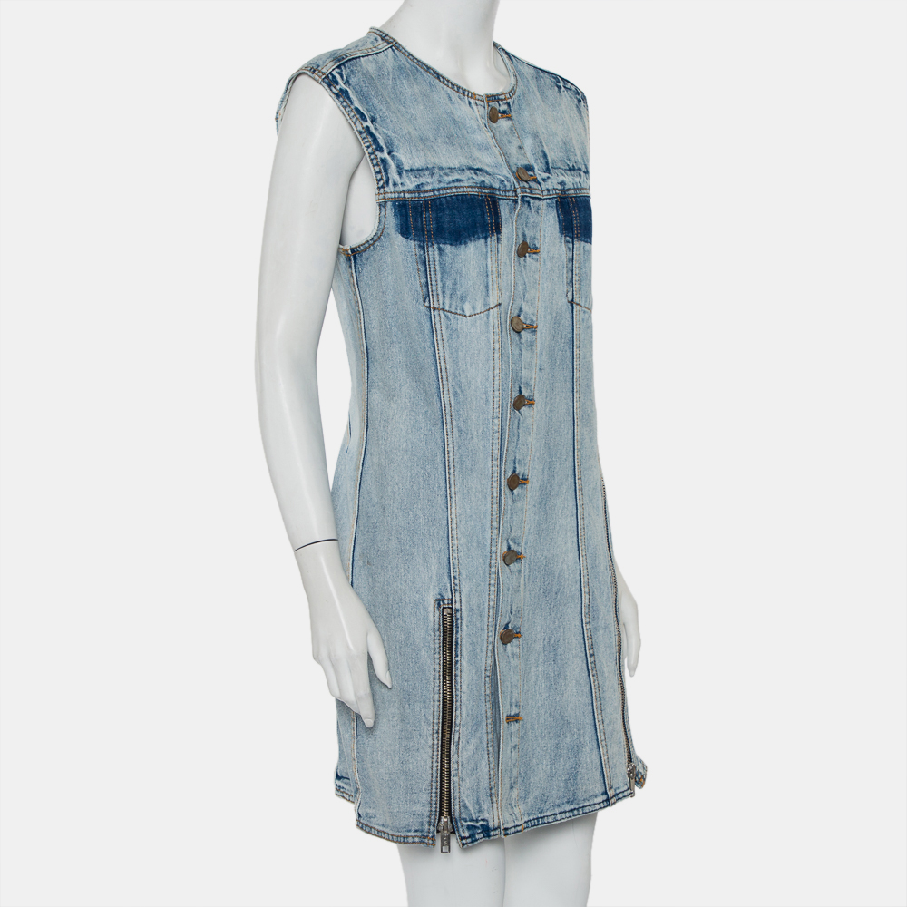 3.1 Phillip Lim Blue Light Wash Denim Asymmetric Button Front Sleeveless Mini Dress M  - buy with discount